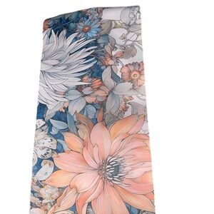 Floral Scarf with Peach and Blue Blooms